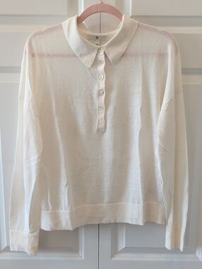 Banana Republic Cream Polo Collar Button Sweater